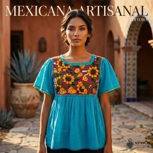 Mexican hand made  Blouse – Handmade design  peasent uni size S to M